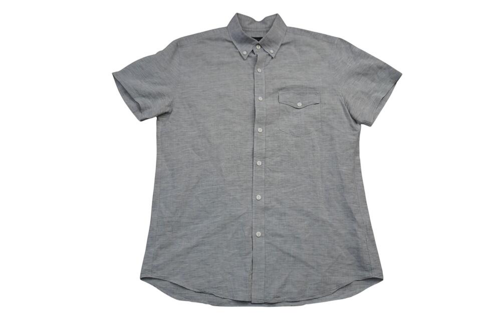 J Crew Shirt Mens Medium Gray Baird McNutt Irish Linen Short Sleeve Button Up